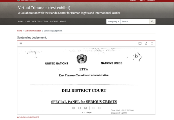 Image of East Timor Virtual Tribunal website. 